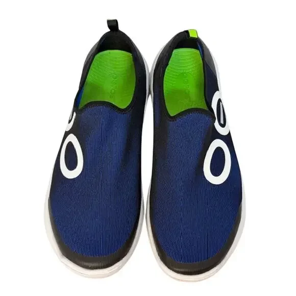Oofos Men's OOmg Sport Low Shoes Blue Knit Comfort Recovery Slip On Sneakers - Picture 6 of 7